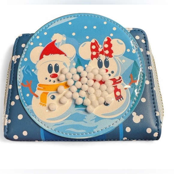 NWT Loungefly Disney Snowman Mickey & Minnie Snow Globe Zip-Around Wallet - Picture 3 of 5